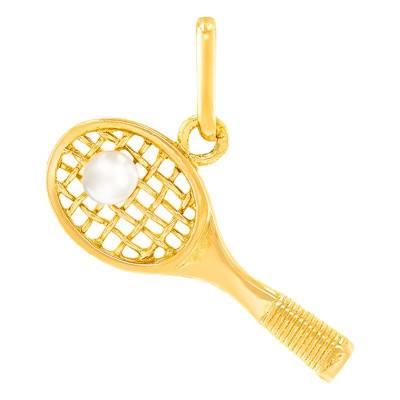 Yellow Gold 375 or 750 & White Pearl Racket Pendant - Lucas Lucor