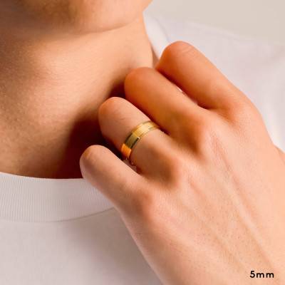 Alliance Ruban Confort Superposée Brossée en Or Jaune 375, Largeur de 4 mm ou 5 mm - Amore