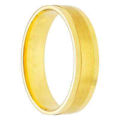 Alliance Ruban Confort Superposée Brossée en Or Jaune 375, Largeur de 4 mm ou 5 mm - Amore