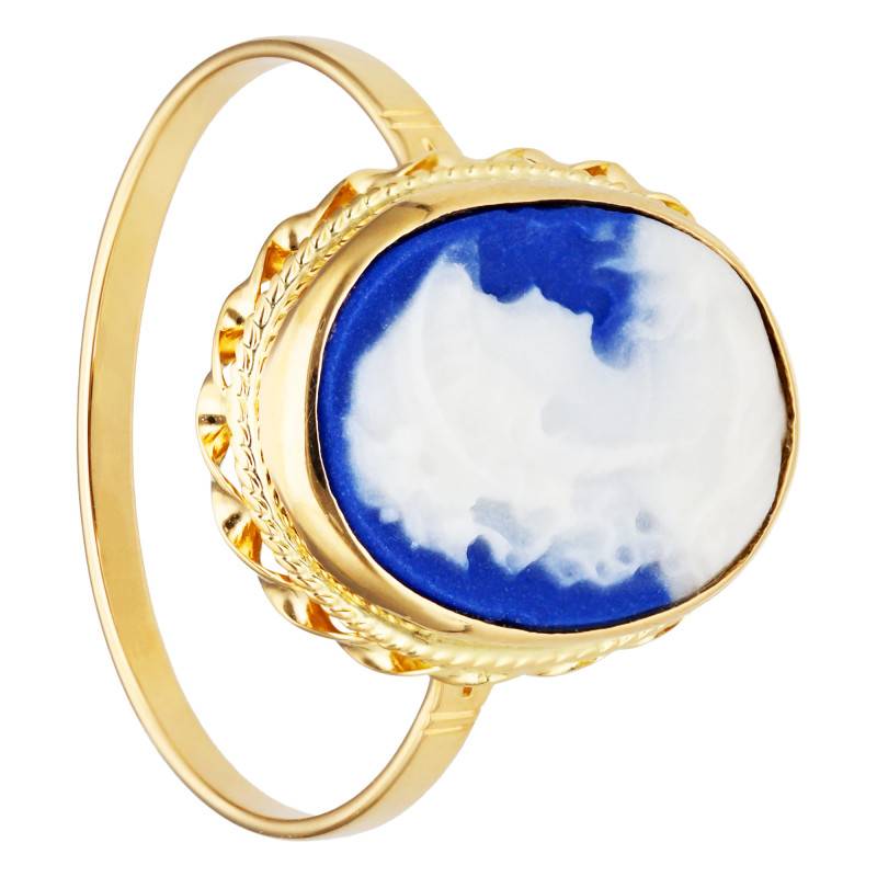 750 Yellow Gold Blue Cameo Ring - Emanessence