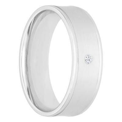 Alliance Ruban Confort en Or Blanc 375 & Diamant 0,015 ct, Largeur 5 mm - Amore