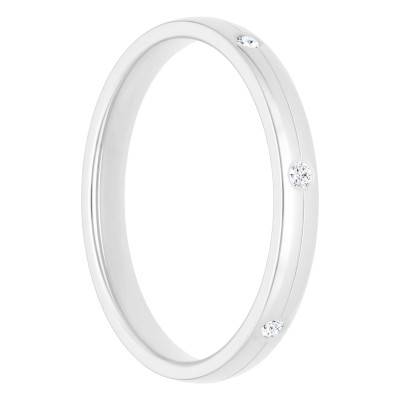 Alliance Demi-Bombée Confort en Or Blanc 375 & Diamants 0,105 ct, Largeur 3 mm ou 4 mm - Amore