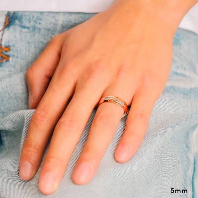 Alliance Demi-Bombée Confort à Rainures en 2 Ors Rose et Gris 375, Largeur 4 mm ou 5 mm - Amore