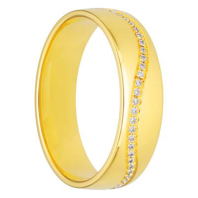 Alliance Demi-Bombée Confort Rainurée en Or Jaune 375 & Diamants, Largeur 4 mm ou 5 mm - Amore