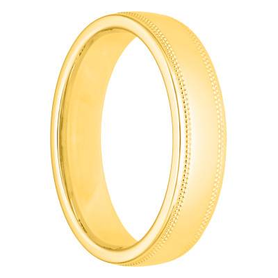 Alliance Demi-Bombée Confort Perlée en Or Jaune 375, Largeur 4 mm ou 5 mm - Amore