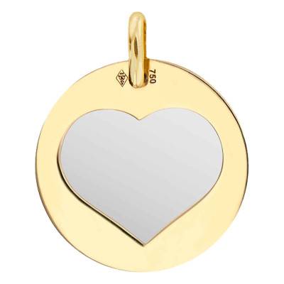 Médaille Or Jaune 750 & Coeur Acier Gris, Diamètre 16 mm - Lucas Lucor