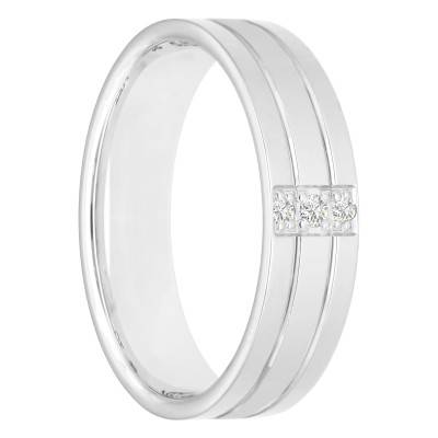 Alliance Ruban Confort Triple Rainures en Or Blanc 375 & Diamants 0,035 ct, Largeur de 3 mm à 5 mm - Amore