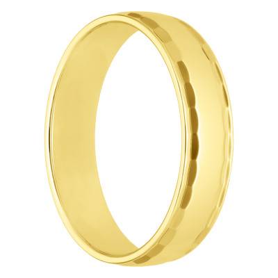 Alliance Ruban Confort Biseautée Martelée en Or Jaune 375, Largeur de 4 mm et 5 mm - Amore