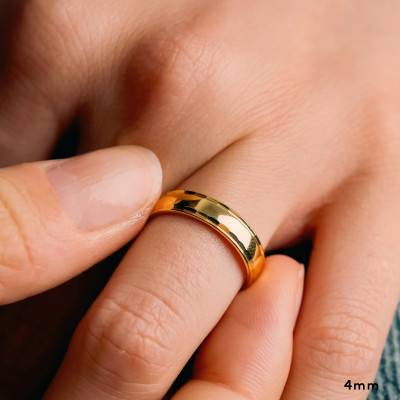 Alliance Ruban Confort Biseautée Martelée en Or Jaune 375, Largeur de 4 mm et 5 mm - Amore