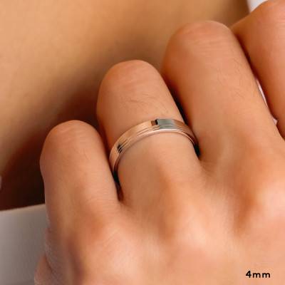 Alliance Ruban Confort Triple Demi-Rainures en Or Blanc 375, Largeur de 4 mm et 5 mm - Amore
