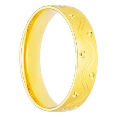 Alliance Demi-Bombée Confort en Or Jaune 375 à Rainures Ondulées et Cercles, Largeur 4 mm ou 5 mm - Amore