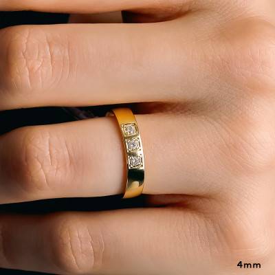 Alliance Demi-Bombée Confort en Or Jaune 375 & Diamants 0,09 ct, Largeur 4 mm ou 5 mm - Amore