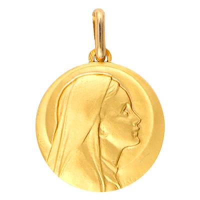 375/1000 Yellow Gold Right-Profile Virgin Mary Medal, Diameter 12 mm to 20 mm - Lucas Lucor