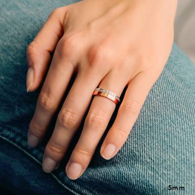 Alliance Ruban Confort en 2 Ors 375 & Sillon de Diamants 0,32 ct, Largeur 4 mm ou 5 mm - Amore
