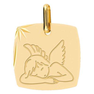 Yellow Gold Square Slumbering Angel Medal - Lucas Lucor
