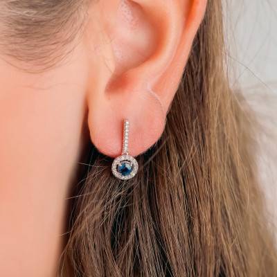 Boucles d'oreilles Or Blanc 375 ou 750, Saphirs & Diamants 0,20 ct - Aurora