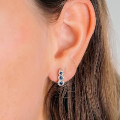 Créoles en Or Blanc 375 ou 750, Saphirs & Diamants 0,26 ct - Aurora