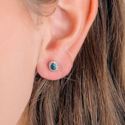 Boucles d'oreilles Ovales en Or Blanc 375 ou 750, Saphirs & Diamants 0,08 ct - Aurora