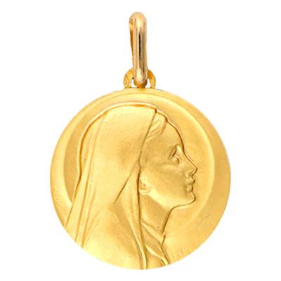 Yellow Gold 750/1000 Right-Profile Virgin Mary Medal, Diameter 12 mm to 20 mm - Lucas Lucor