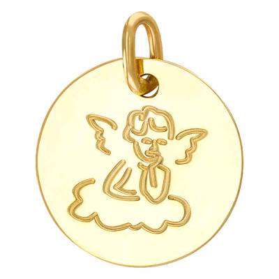 Médaille Ange sur Nuage, Or Jaune 375 ou 750, Diamètre 16 mm - Rosatella
