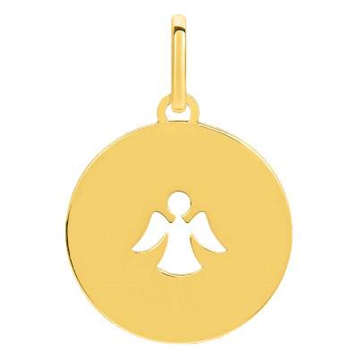 Pendentif jeton motif Ange en Or Jaune 375 ou 750, Diamètre 15 mm - Emanessence