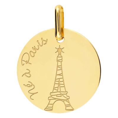 Boys' "Born in Paris" Yellow Gold Medal, 17 mm Diameter - Lucas Lucor