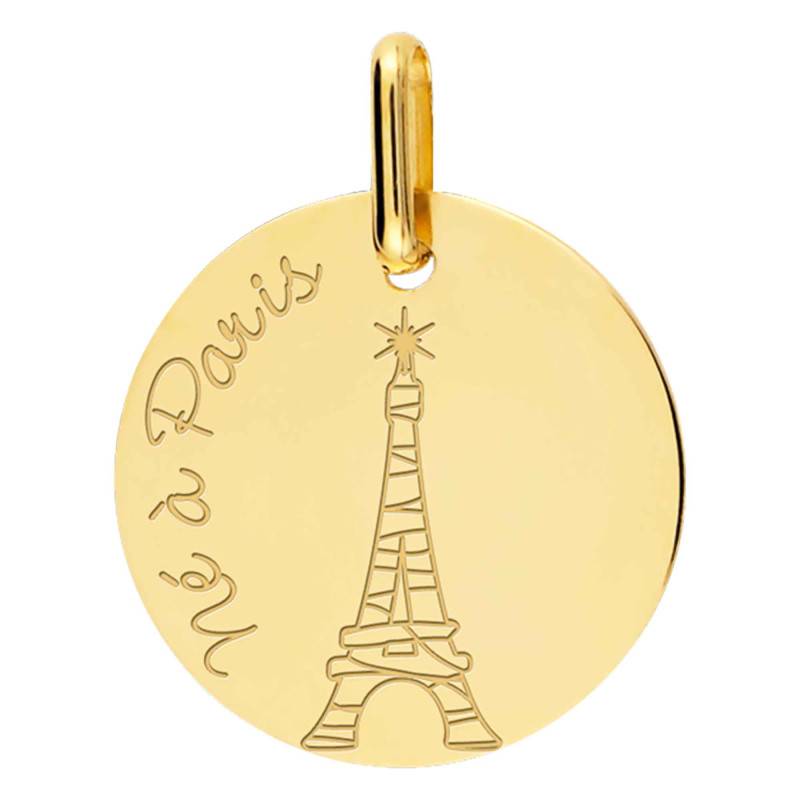 Boys' "Born in Paris" Yellow Gold Medal, 17 mm Diameter - Lucas Lucor