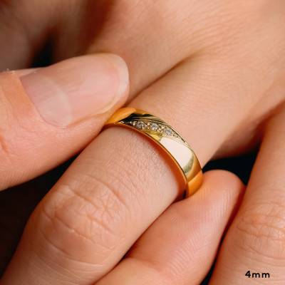 Alliance Demi-Bombée Confort en Or Jaune 750 & Diamant 0,03 ct, Largeur de 3 mm à 5 mm - Amore