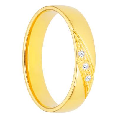 Alliance Demi-Bombée Confort en Or Jaune 750 & Diamant 0,03 ct, Largeur de 3 mm à 5 mm - Amore