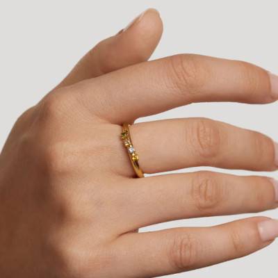 Bague Rainbow en Argent 925 Plaqué Or Jaune & Oxydes de Zirconium Multicolores - AN01-C10 - Pdpaola