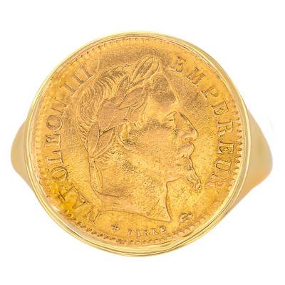 750/1000 Yellow Gold Napoléon III 10 Francs Signet Ring - Imperium