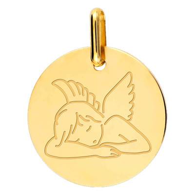 Médaille Ronde Ange Assoupi Or Jaune 375 ou 750, Diamètre 15 mm - Lucas Lucor