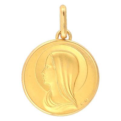 18K Yellow Gold Virgin Mary Profile Medal, 15 mm Diameter - Lucas Lucor