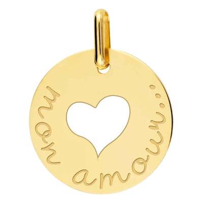 Médaille Coeur Mon Amour Or Jaune 750, Diamètre 13 mm - Lucas Lucor