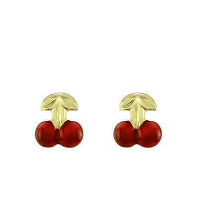 Cherry Stud Earrings in Yellow 375 or 750 Gold - Bambins