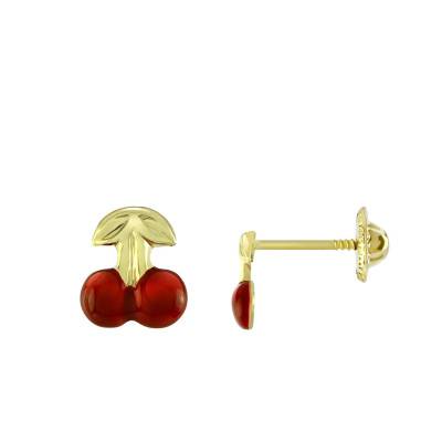Cherry Stud Earrings in Yellow 375 or 750 Gold - Bambins
