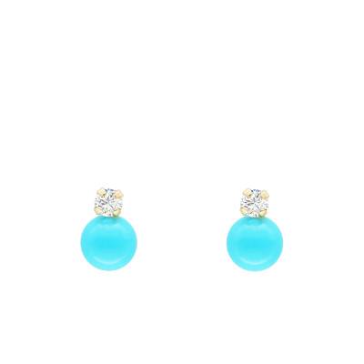 Boucles d'oreilles en Or Jaune 750, Turquoises & Zircones Blanches - Emanessence