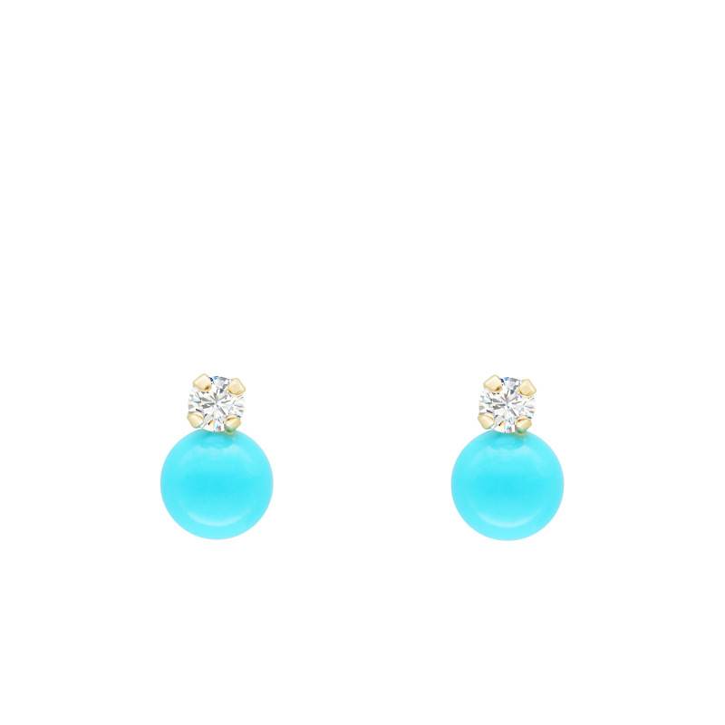 750/1000 Yellow Gold, White & Turquoise Cubic Zirconia Stud Earrings - Emanessence