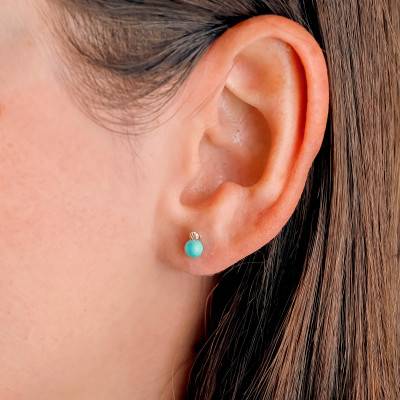 Boucles d'oreilles en Or Jaune 750, Turquoises & Zircones Blanches - Emanessence
