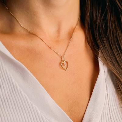 750/1000 Yellow Gold & White Cubic Zirconia Open-Work Heart Pendant - Emanessence