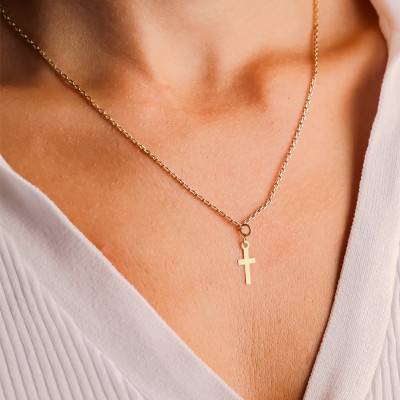 750/1000 Yellow Gold Polished Cross Pendant - Emanessence