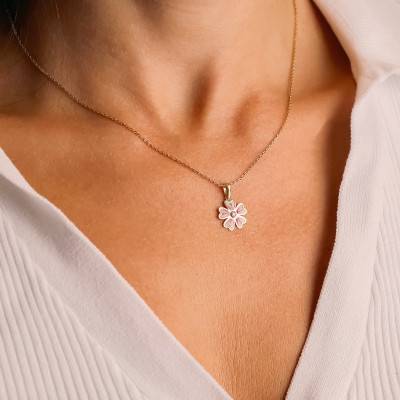 750/1000 Yellow Gold, Multicolor Enamel & White Cubic Zirconia Flower Pendant - Emanessence