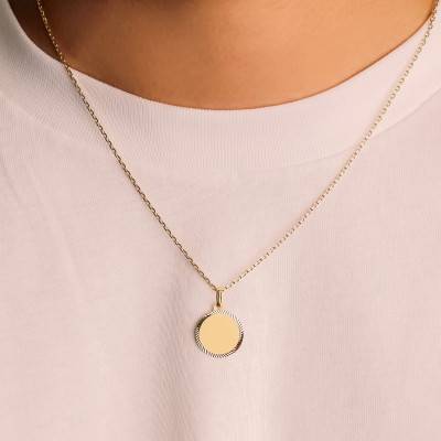 Pendentif Disque Cisélé en Or Jaune 750, Diamètre 16 mm - Vandona