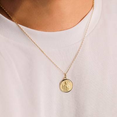 San Judas Tadeo Medal in 750 Yellow Gold, Diameter 18 mm - Vandona