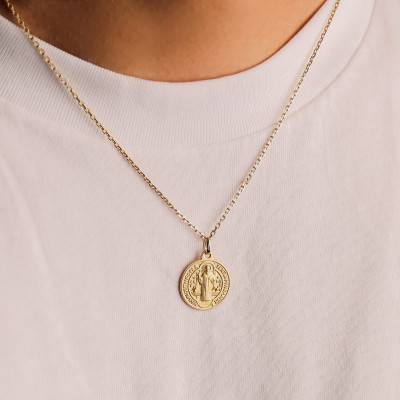 Médaille Scapulaire Saint-Benoît en Or Jaune 375, Diamètre 18 mm - Vandona