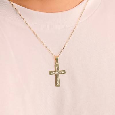 750/1000 Yellow Gold Inside-Sculpted Cross Pendant - Vandona