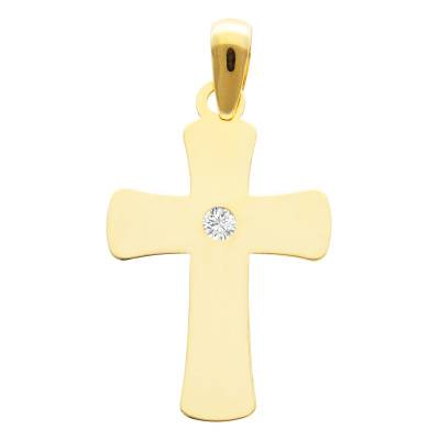 750/1000 Yellow Gold & White Cubic Zirconia Cross Pendant - Vandona
