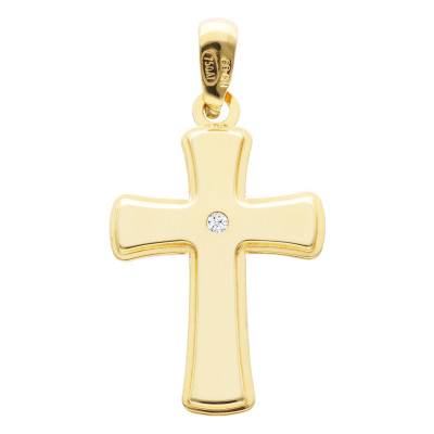 750/1000 Yellow Gold & White Cubic Zirconia Cross Pendant - Vandona