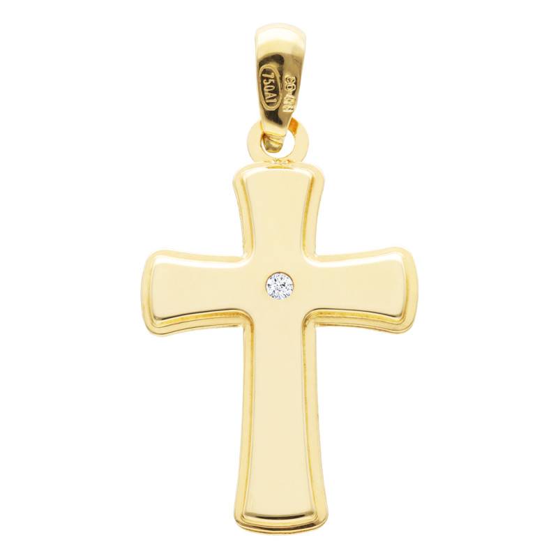 750/1000 Yellow Gold & White Cubic Zirconia Cross Pendant - Vandona