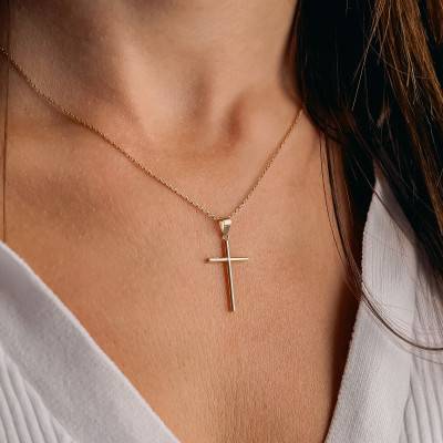 750 Yellow Gold Polished Fine Cross Pendant - Vandona